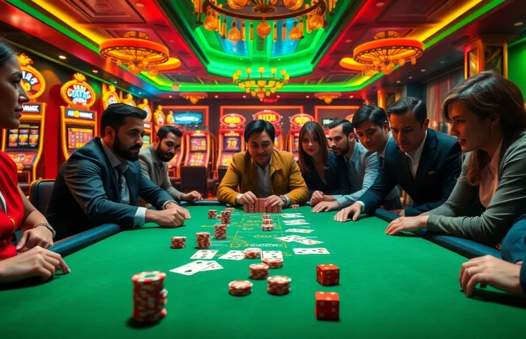 Excited players engaging in a poker game at 78winel.com casino table.