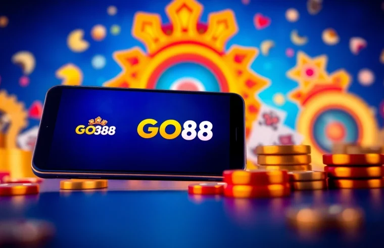 Tải GO88 app interface displayed on a smartphone with vibrant game icons.