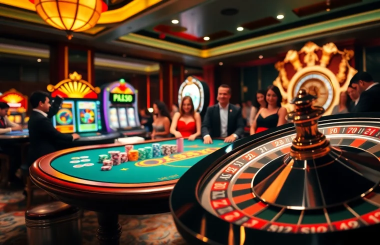 Engage with the thrilling baccarat action at trang chủ xx88, featuring vibrant casino tables and poker chips.