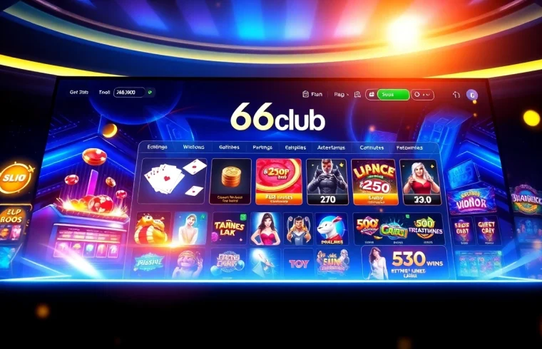Explore the vibrant interface of 66club, showcasing premium online gambling games and an inviting atmosphere.