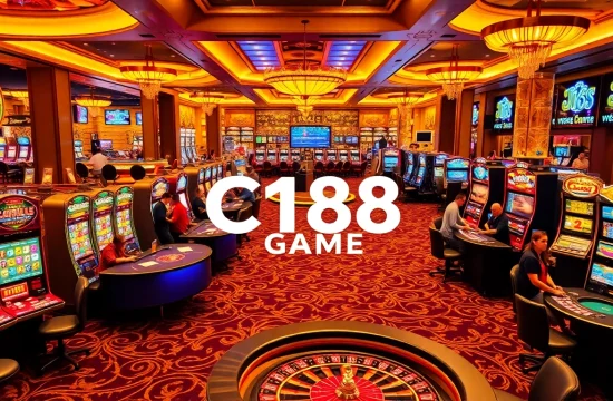 Experience the thrill of C168 GAME in a lavish casino ambiance filled with slot machines and excited players.