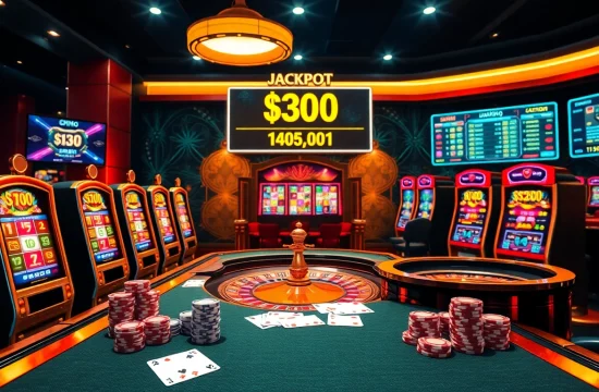 Nohudoithuong jackpot excitement at a luxurious casino table filled with colorful slot machines.